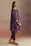 ROZA_Purple Habutai Silk Printed Stripe Round Awning Kurta _Online_at_Aza_Fashions