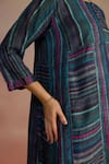 Buy_ROZA_Blue Habutai Silk Printed Stripe Round Awning Short Kurta With Pant _Online_at_Aza_Fashions