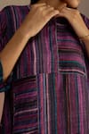 ROZA_Purple Habutai Silk Printed Stripe Round Awning Kurta With Pant _at_Aza_Fashions