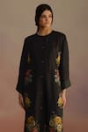 Buy_ROZA_Black Habutai Silk Print Floral Round Gladioly Kurta With Pant _Online_at_Aza_Fashions