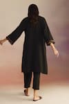 Shop_ROZA_Black Linen Embroidery Jute Lace Plunge V-neck Neroli Kurta With Pant _at_Aza_Fashions