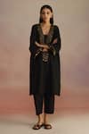 Shop_ROZA_Black Linen Embroidery Jute Lace Plunge V-neck Neroli Kurta With Pant 