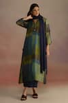 Buy_ROZA_Blue Habutai Silk Embellished Stripe Trellis Asymmetrical Kurta With Pant _at_Aza_Fashions