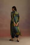 ROZA_Blue Habutai Silk Embellished Stripe Trellis Asymmetrical Kurta With Pant _Online_at_Aza_Fashions