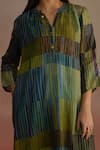 ROZA_Blue Habutai Silk Embellished Stripe Trellis Asymmetrical Kurta With Pant _Online