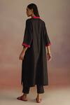 Shop_ROZA_Black Silk Wool Hand-drawn Floral V-neck Apple Hand Drawn Kurta With Pant _at_Aza_Fashions