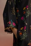 ROZA_Black Habutai Silk Embellished Floral V-neck Zaira Motif Phiran Kurta With Pant _at_Aza_Fashions