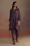 Buy_ROZA_Purple Habutai Silk Floral Notched Zaira Watercolour Kurta With Salwar _at_Aza_Fashions