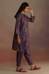 ROZA_Purple Habutai Silk Floral Notched Zaira Watercolour Kurta With Salwar _Online_at_Aza_Fashions