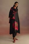 Buy_ROZA_Black Hand Drawn Wood Apple Floral Stole _at_Aza_Fashions