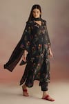 Buy_ROZA_Black Hand Drawn Zaira Floral Stole _at_Aza_Fashions