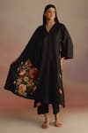 ROZA_Black Floral Bergamot Hand Painted Stole _Online_at_Aza_Fashions