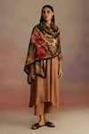 Buy_ROZA_Brown Floral Cinnamon Motifs Hand Painted Stole _at_Aza_Fashions