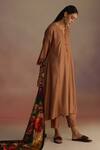 ROZA_Brown Floral Cinnamon Motifs Hand Painted Stole _at_Aza_Fashions