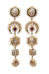 Vasundhara_Gold Plated Kundan Crescent Floral Embellished Earrings _Online_at_Aza_Fashions