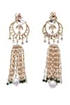 Vasundhara_Gold Plated Kundan Tiya And Pearl Embellished Suspended Earrings _Online_at_Aza_Fashions