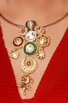 Vasundhara_Gold Plated Artificial Kundan Narmada Floret Pendant Necklace _Online_at_Aza_Fashions