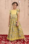 LIL DRAMA_Yellow Cambric Cotton Printed Floral Lehenga With Ruffle Blouse _Online_at_Aza_Fashions