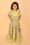 Buy_LIL DRAMA_Yellow Cambric Cotton Printed Floral Lehenga With Ruffle Blouse 