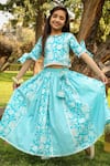 Buy_LIL DRAMA_Blue Cotton Printed Floral Lehenga With Blouse _at_Aza_Fashions