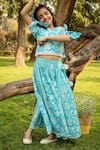 LIL DRAMA_Blue Cotton Printed Floral Lehenga With Blouse _Online_at_Aza_Fashions