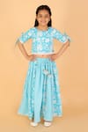 Buy_LIL DRAMA_Blue Cotton Printed Floral Lehenga With Blouse 