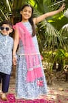 LIL DRAMA_Blue Cambric Cotton Printed Floral Lehenga Kurta Set _Online_at_Aza_Fashions