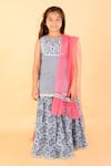 LIL DRAMA_Blue Cambric Cotton Printed Floral Lehenga Kurta Set _at_Aza_Fashions