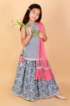 Buy_LIL DRAMA_Blue Cambric Cotton Printed Floral Lehenga Kurta Set 