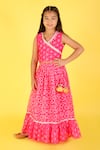 Buy_LIL DRAMA_Pink Chanderi Lurex Printed Bandhani Frill Lehenga With Blouse _at_Aza_Fashions