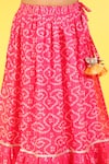 Buy_LIL DRAMA_Pink Chanderi Lurex Printed Bandhani Frill Lehenga With Blouse _Online_at_Aza_Fashions