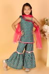 Buy_LIL DRAMA_Green Muslin Ps Printed Floral One Shoulder Kurta Sharara Set _at_Aza_Fashions