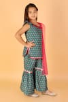 LIL DRAMA_Green Muslin Ps Printed Floral One Shoulder Kurta Sharara Set _at_Aza_Fashions