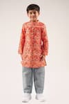 Buy_LIL DRAMA_Orange Chanderi Printed Floral Jaal Kurta With Pyjama _at_Aza_Fashions