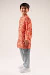 LIL DRAMA_Orange Chanderi Printed Floral Jaal Kurta With Pyjama _Online_at_Aza_Fashions