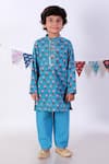 LIL DRAMA_Blue Cambric Printed Floral Kurta With Pyjama _Online_at_Aza_Fashions