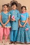 Buy_LIL DRAMA_Blue Cambric Printed Floral Kurta With Pyjama 