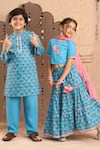 Shop_LIL DRAMA_Blue Cambric Printed Floral Kurta With Pyjama 