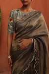 Begum_Grey Saree Tissue Silk Embroidery Sequin Round Gulkand Scallop Hem With Blouse _Online_at_Aza_Fashions