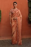 Buy_Begum_Peach Saree Tissue Silk Embroidery Sequin Gulkand Scallop Hem With Blouse _at_Aza_Fashions