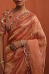 Buy_Begum_Peach Saree Tissue Silk Embroidery Sequin Gulkand Scallop Hem With Blouse _Online_at_Aza_Fashions