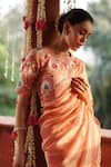 Buy_Begum_Peach Saree Tissue Silk Embroidery Sequin Gulkand Scallop Hem With Blouse 