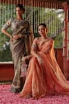 Shop_Begum_Peach Saree Tissue Silk Embroidery Sequin Gulkand Scallop Hem With Blouse 