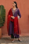 Buy_Begum_Purple Kurta Habutai Silk Embellished Resham. Gota Patti V Kaleera Pant Set _Online_at_Aza_Fashions