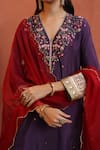 Shop_Begum_Purple Kurta Habutai Silk Embellished Resham. Gota Patti V Kaleera Pant Set _Online_at_Aza_Fashions