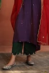 Begum_Purple Kurta Habutai Silk Embellished Resham. Gota Patti V Kaleera Pant Set _at_Aza_Fashions