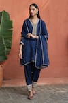 Begum_Blue Kurta And Pant Habutai Silk Embroidered Dabka V Neck Nazira Set _Online_at_Aza_Fashions