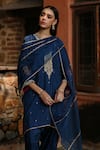 Shop_Begum_Blue Kurta And Pant Habutai Silk Embroidered Dabka V Neck Nazira Set _Online_at_Aza_Fashions