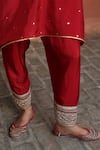 Shop_Begum_Red Kurta And Pant Habutai Silk Embroidered Dabka V Neck Nazira Set _Online_at_Aza_Fashions