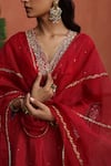 Buy_Begum_Red Kurta And Pant Habutai Silk Embroidered Dabka V Neck Nazira Set 